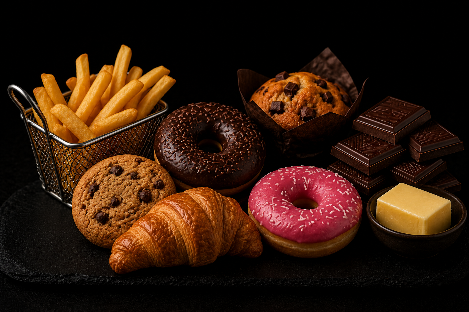 Aliments pouvant contenir des graisses trans : frites, biscuits, viennoiseries, donuts et produits industriels