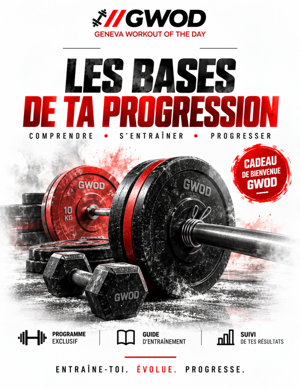 Couverture de l’e-book gratuit GWOD « Les bases de ta progression » — Guide de musculation pour débutants.